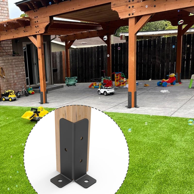 Linone 8 pcs Adjustable Deck Post Anchor Base Brackets Fit 1.5x1.5,2x2,2x4,4x4 Post,Wood Fence Pergola Post Base Brackets Kit,Heavy Duty Half Column Black Post Brackets Support Base Brackets for Deck Railing - Image 5